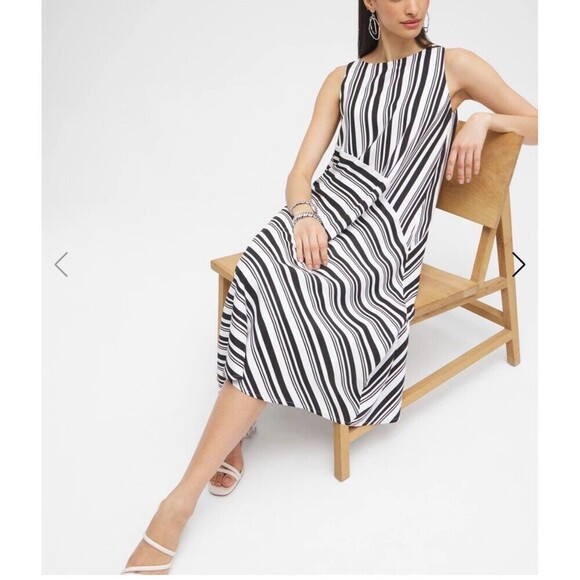 Chico’s Black Label Asymmetrical Sleeveless Striped Dress Women’s 12 - Picture 1 of 11